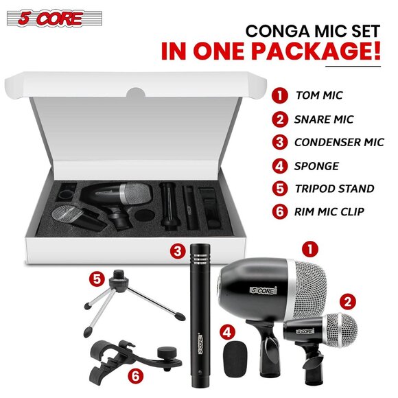 Conga Mic Snare Tom Microphone Drum Kit Condenser XLR Instrument Mics BLACK - Picture 10 of 10